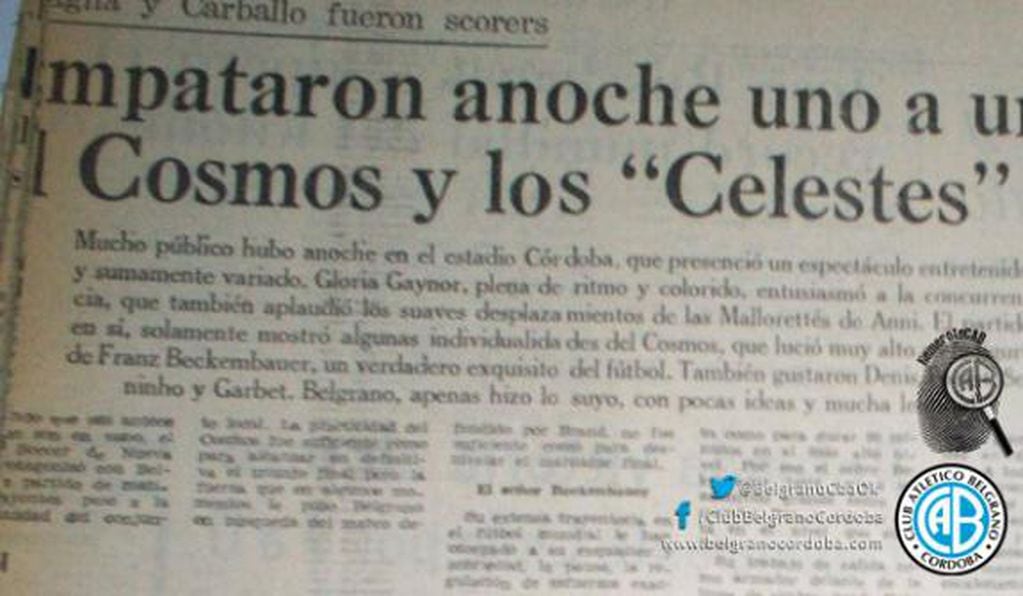 La crónica de Belgrano 1 - New York Cosmos 1 del 7 de noviembre de 1978 en el viejo Chateau Carreras