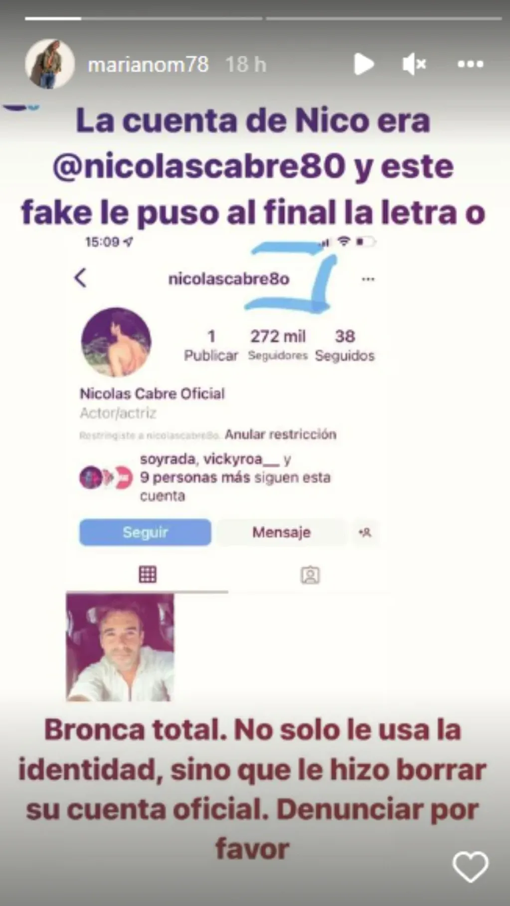 Mercedes Funes aclaró qué pasó con la cuenta de Nicolás Cabré (Captura de pantalla).
