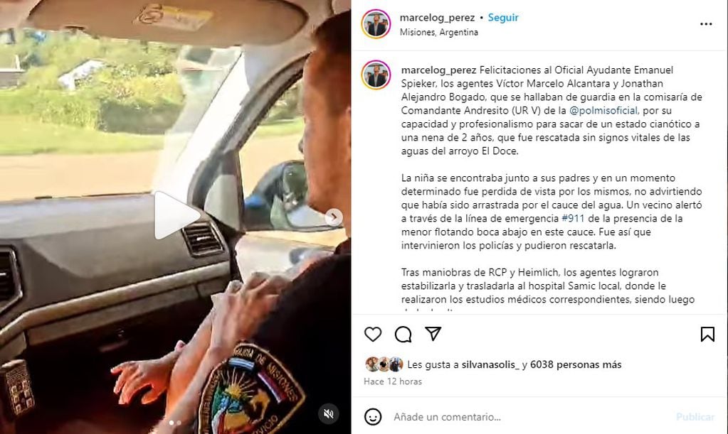 El ministro de Gobierno, Marcelo Pérez, compartió el vídeo del momento donde reaniman a la menor en el patrullero.