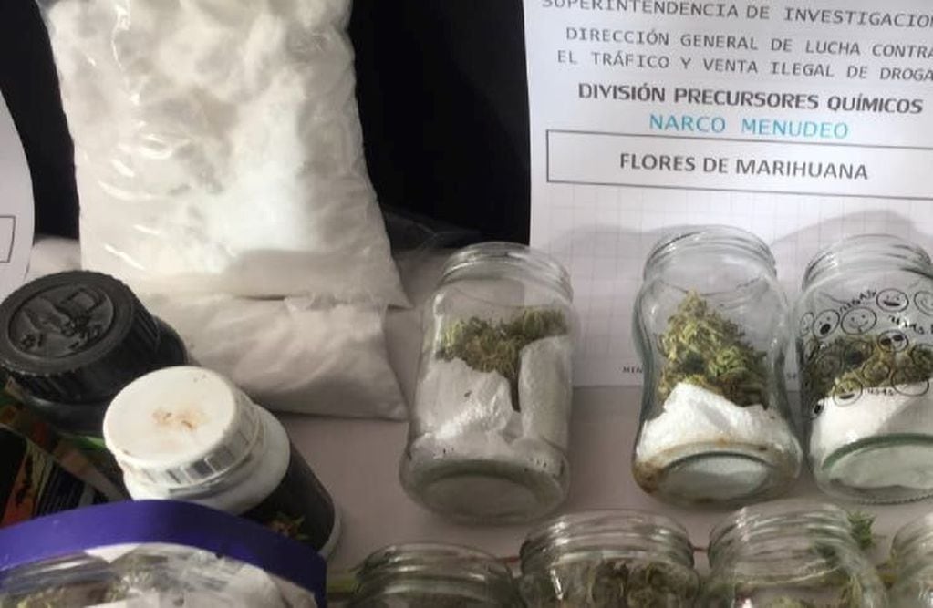 Encontraron un invernadero con seis plantas de marihuana de gran tamaño y kilos de esa droga distribuida en frascos.