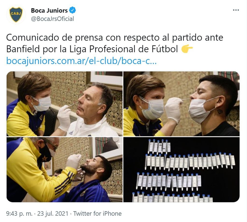 Boca mostró los hisopados. (Foto: Twitter)