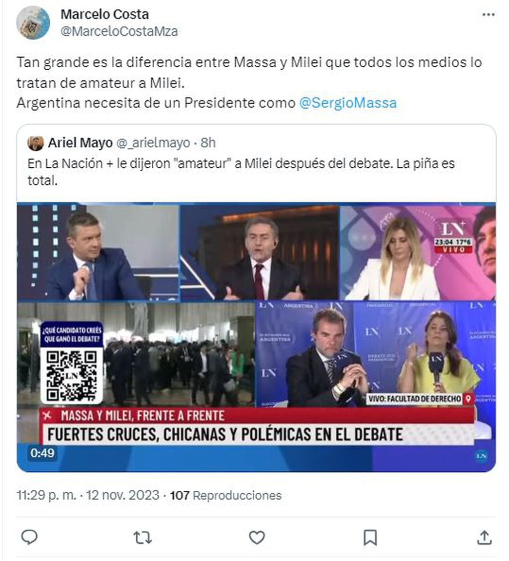 Marcelo Costa posteó tras el debate presidencial.