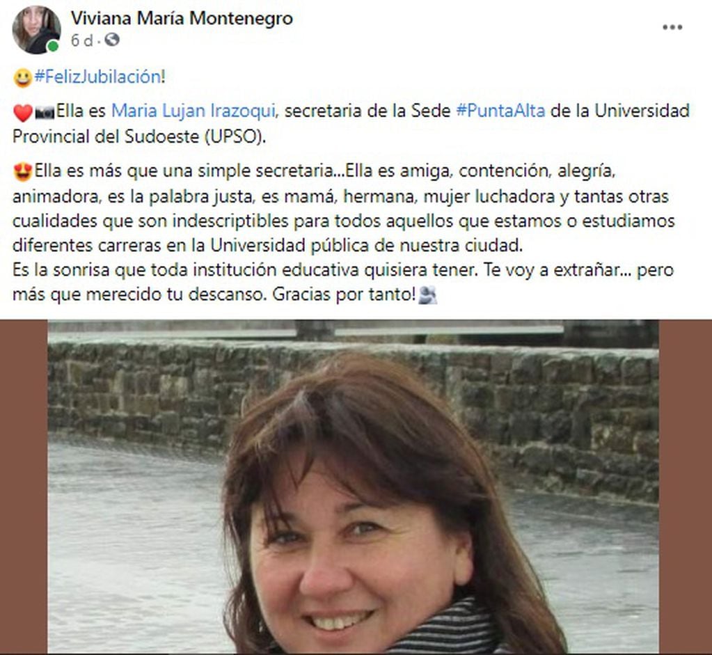 Una administrativa muy querida de la UPSO, María Luján Irazoqui