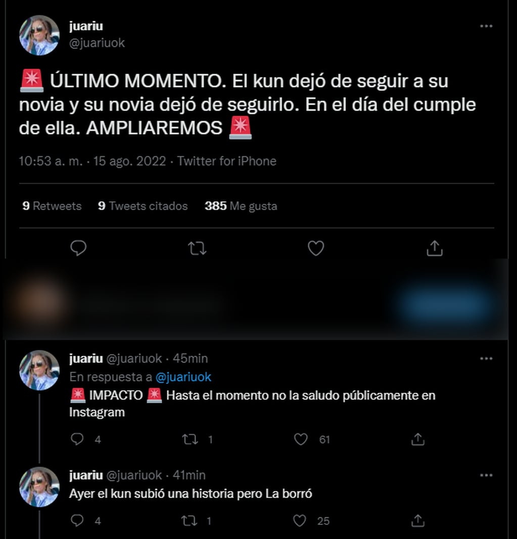 El Tweet de Juariu sobre la posible separación del Kun Agüero y Sofía Calzetti.