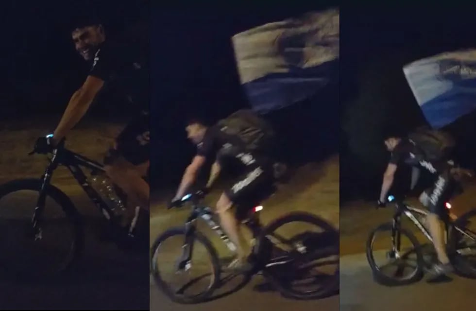 Video: el hincha fanático del Tomba que viajó hasta San Luis en bicicleta y se volvió viral.