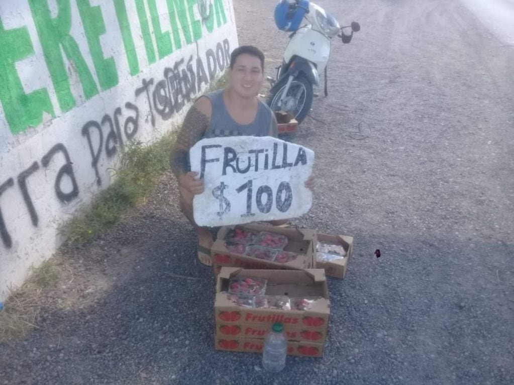 Vendedor de frutillas en Puente Seco, Viedma.