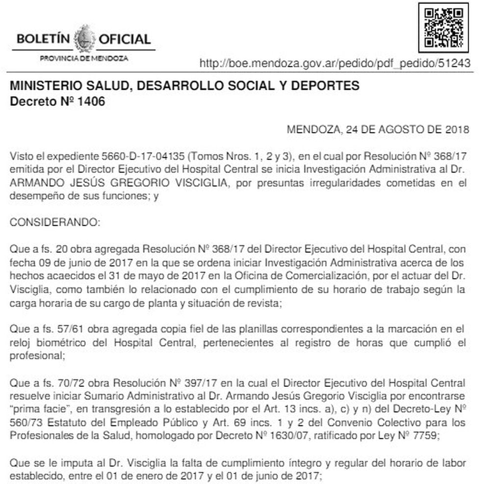 Boletín Oficial Decreto 1406