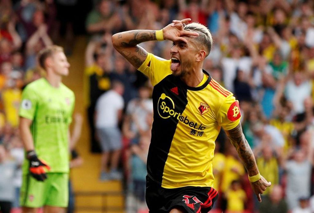 Soccer Football - Premier League - Watford v Arsenal - Vicarage Road, Watford, Britain - September 15, 2019  Watford's Roberto Pereyra celebrates scoring their second goal Action Images via Reuters/John Sibley  EDITORIAL USE ONLY. No use with unauthorized audio, video, data, fixture lists, club/league logos or "live" services. Online in-match use limited to 75 images, no video emulation. No use in betting, games or single club/league/player publications.  Please contact your account representative for further details.