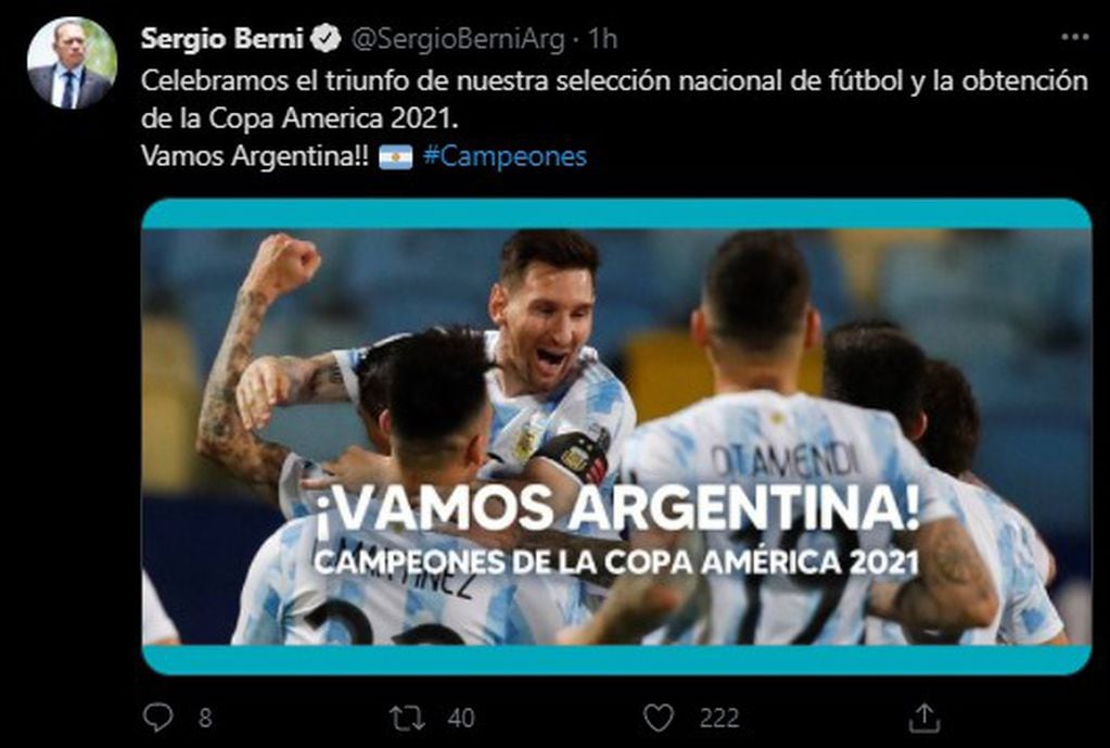 El ministro de Seguridad de la Provincia de Buenos Aires saludó a la Selección.