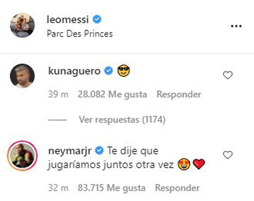 Neymar comentó el primer posteo en Instagram de Lionel Messi como futbolista de PSG.