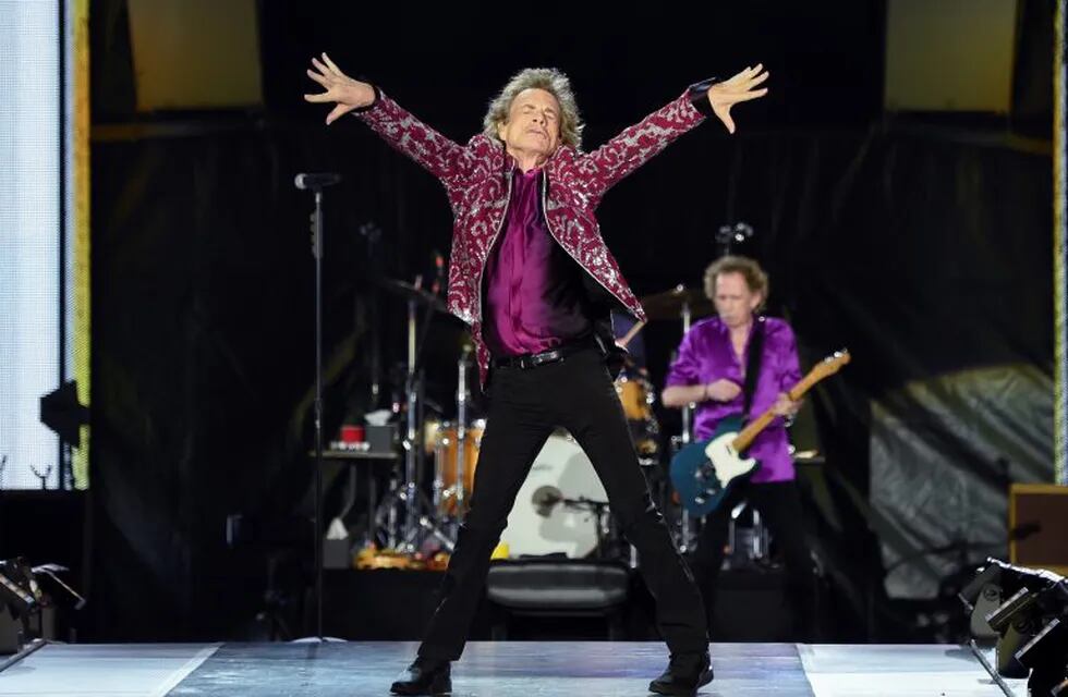 Musicians Mick Jagger, left, and Keith Richards of The Rolling Stones perform at MetLife Stadium on Thursday, Aug.1, 2019, in East Rutherford, N.J. (Photo by Evan Agostini/Invision/AP)