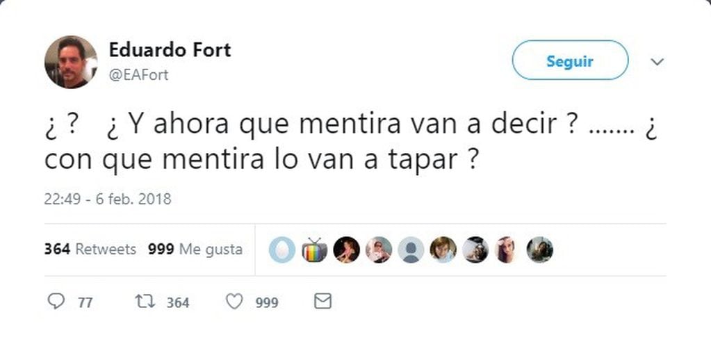 Eduardo Fort sobre la muerte de Débora Pérez Volpin. (Foto: Twitter)