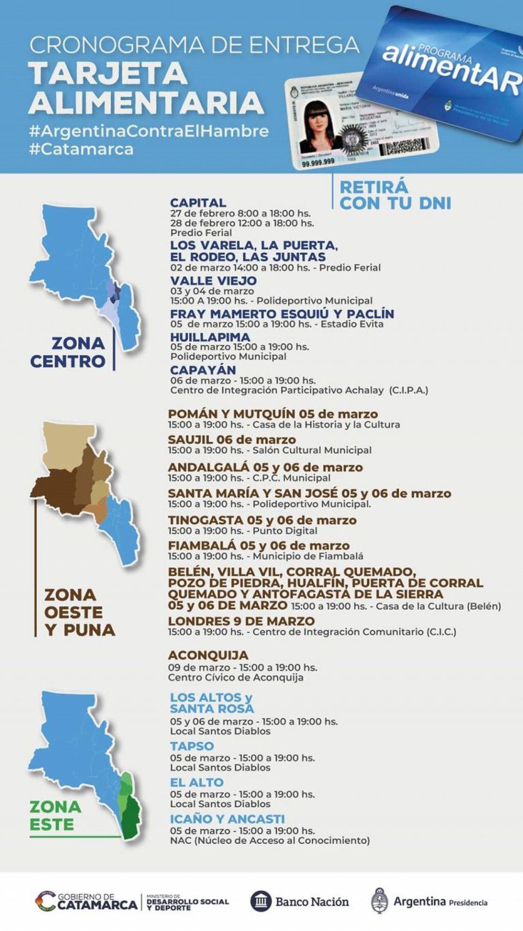 Cronograma de entrega de la tarjeta alimentaria en Catamarca.