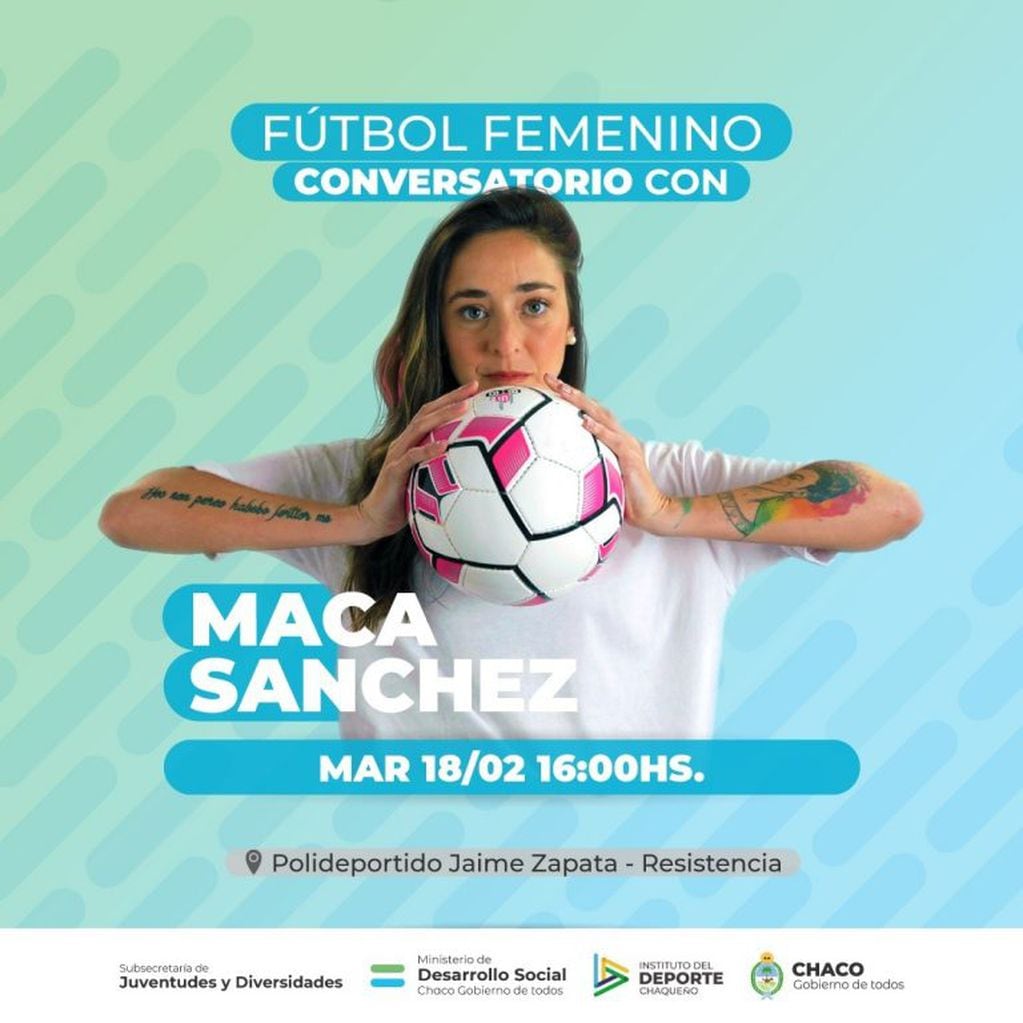 La directora ejecutiva del Instituto Nacional de Juventud, Macarena Sánchez Jeanney, quien también es una destacada futbolista., brindará un conversatorio sobre la lucha por la igualdad de derechos.