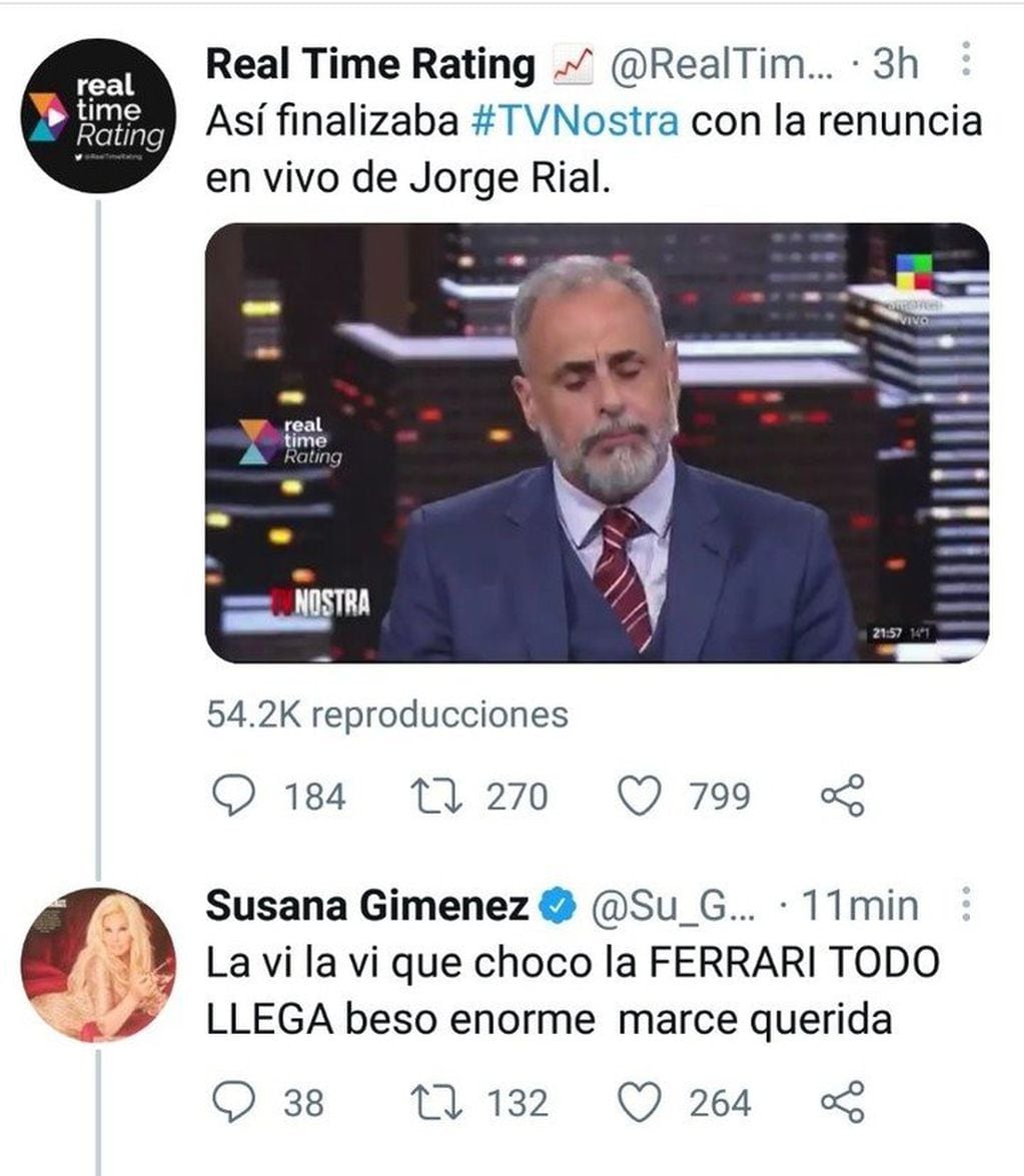 Susana Giménez, lapidaria con Jorge Rial.