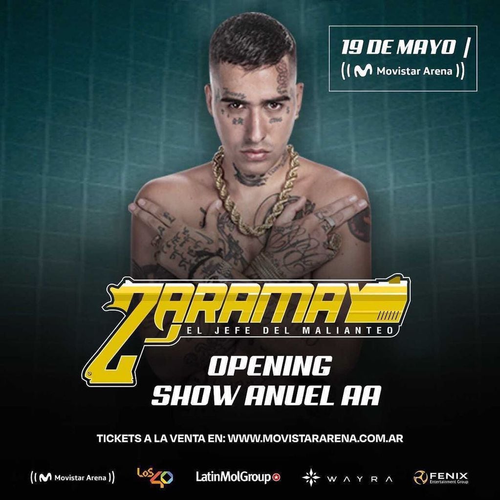 Zaramay estará en el show de Anuel AA en Argentina.