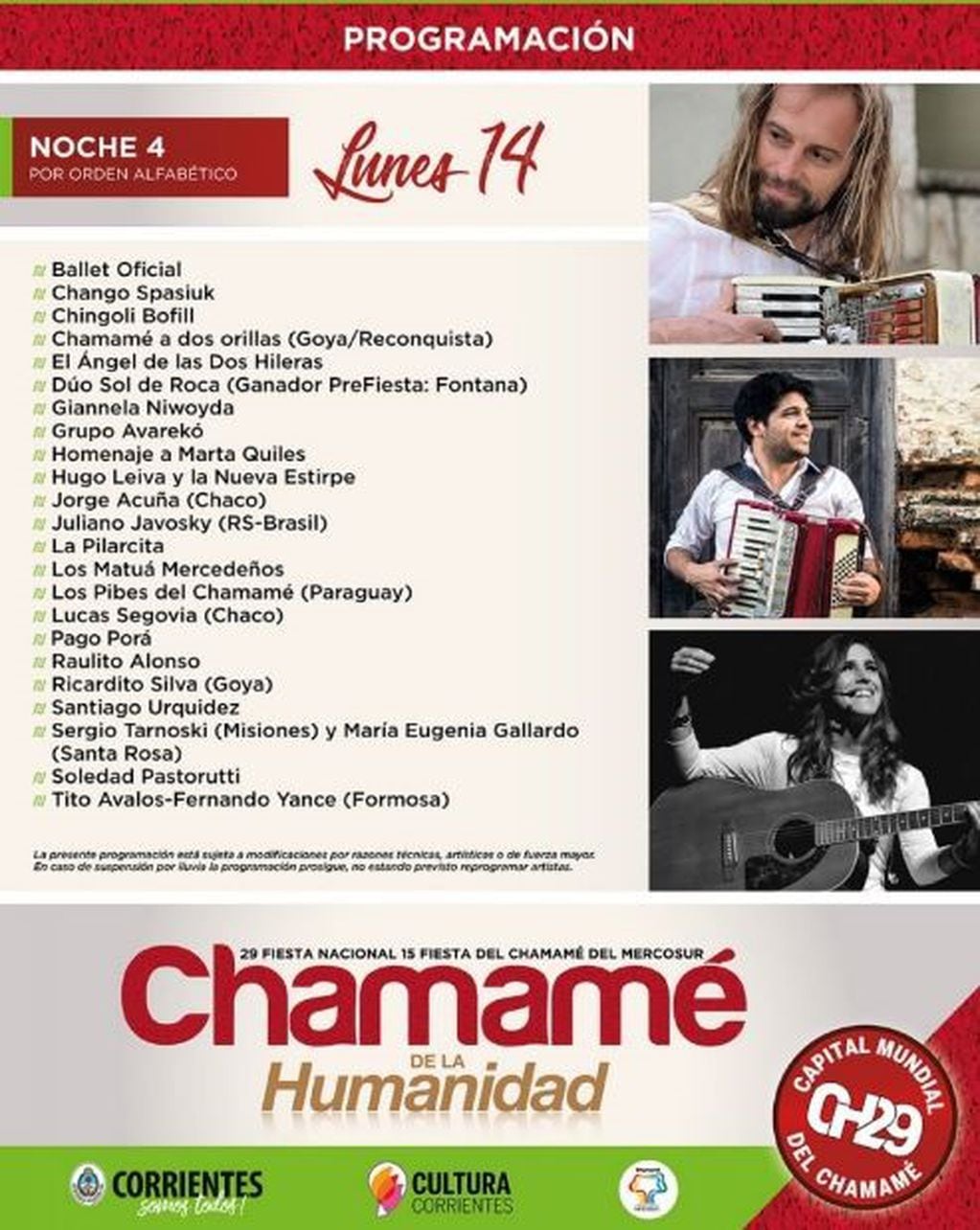 Programación completa de la 29º Fiesta Nacional del Chamamé