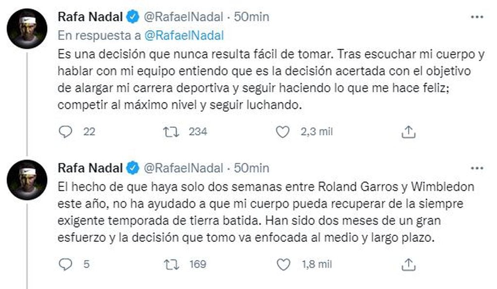 Rafael Nadal se tomará un descanso.