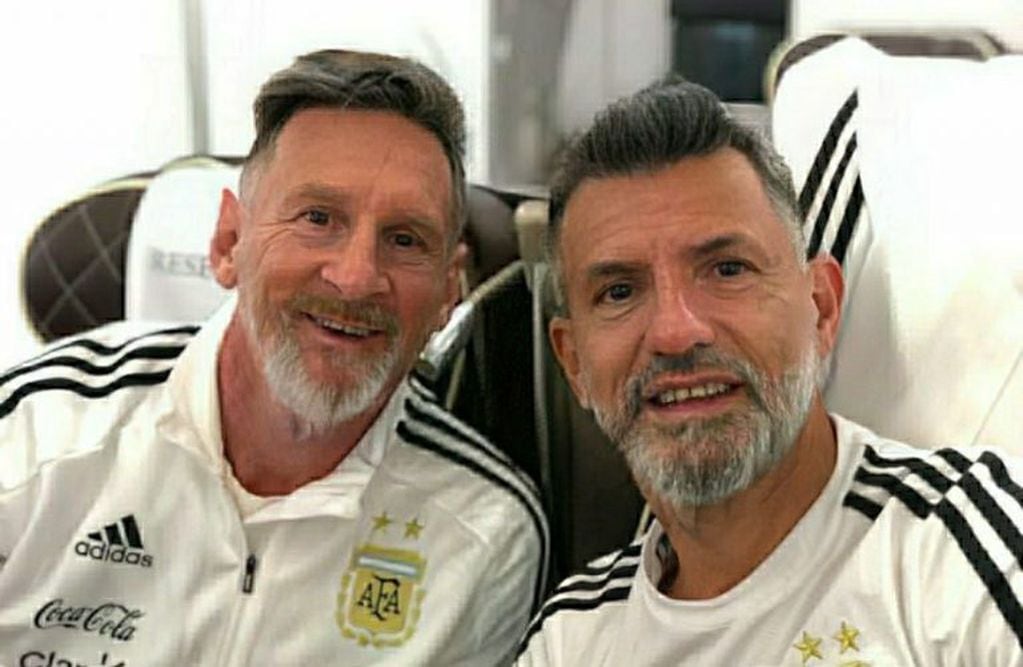 Lionel Messi y el 'Kun' Agüero "viejos" (Foto: Instagram/Faceapp)