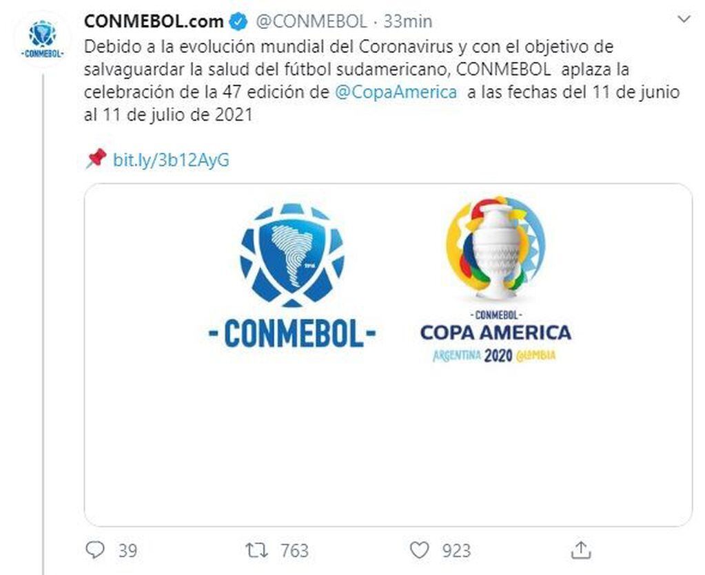 Comunicado de Conmebol. (Twitter)
