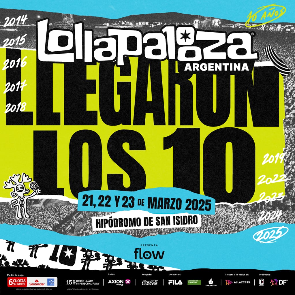 El afiche que confirma la realización de la décima edición de Lollapalooza Argentina. (DF Entertainment)