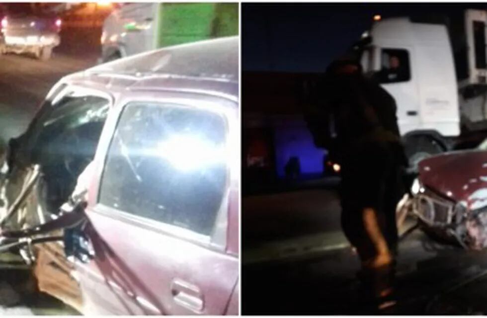 Chocó contra un camión y quedó atrapado en el interior de su auto. (Web).