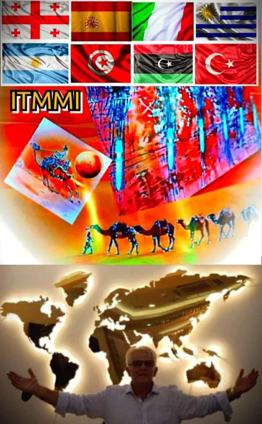 Banderas del ITMMI (Internacional Team of Modern Monolithic Implants). En la imagen se puede observar a Georgi Pataraya.