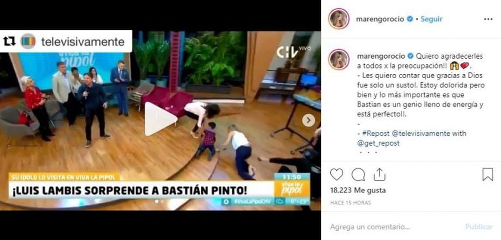El mensaje de Rocío Marengo tras la caída (Instagram)