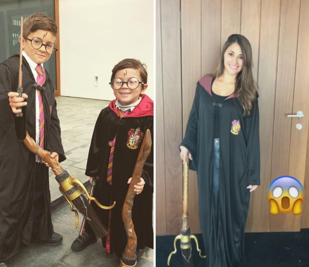 Antonela Roccuzzo y sus hijos disfrazados de Harry Potter.