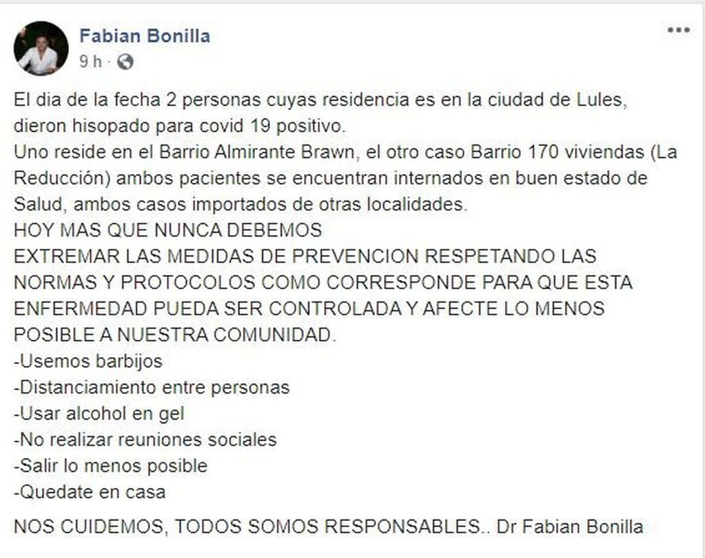 Facebook: Fabián Bonilla.