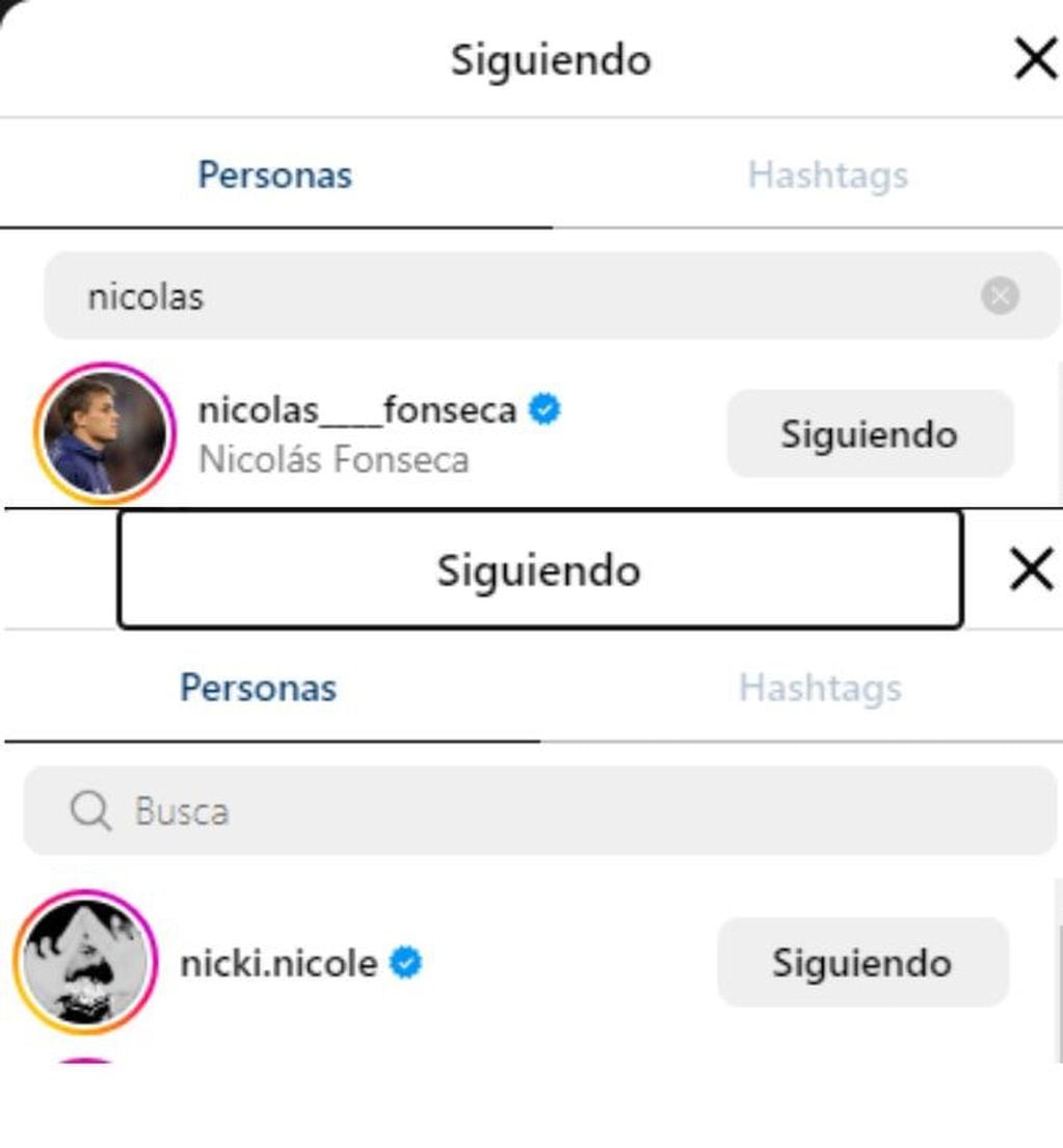 Nicolás Fonseca y Nicki Nicole se siguen mutuamente en Instagram.