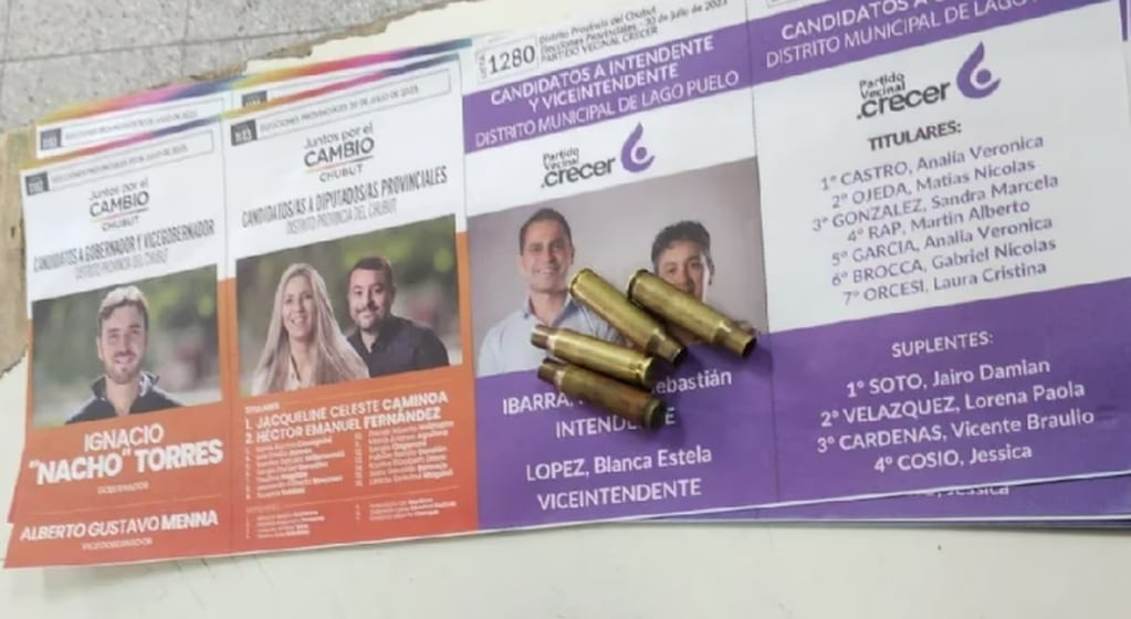 Encontraron cuatro balas en la boleta de un candidato opositor Ramiro Ibarra, del Partido Vecinal Crecer, Chubut.