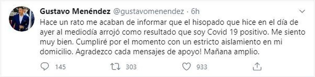 Gustavo Menéndez en Twitter.