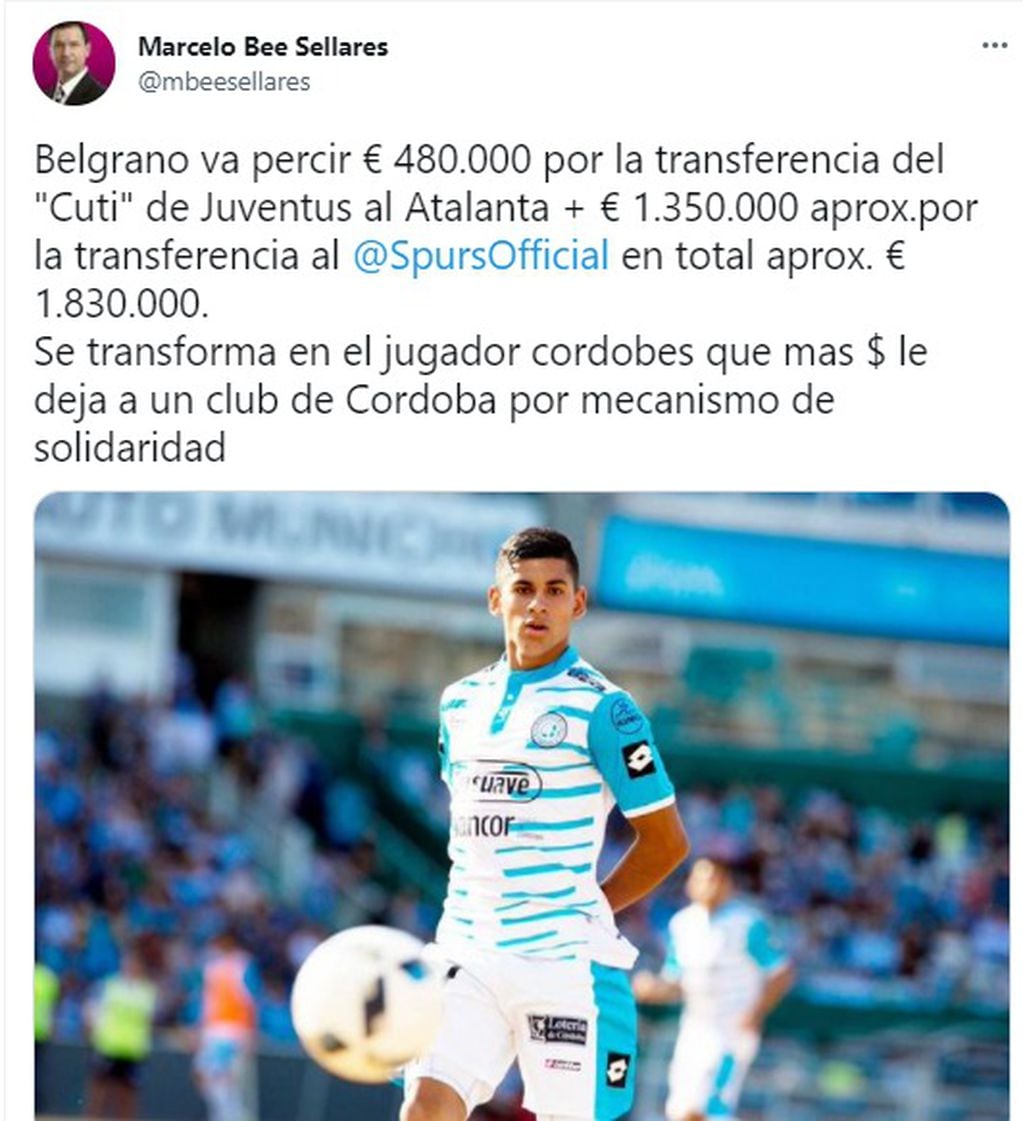 El abogado Marcelo Bee Sellares explicó la cantidad de dinero que llegaría a Belgrano por Cristian Romero y se trata de una cifra  récord.