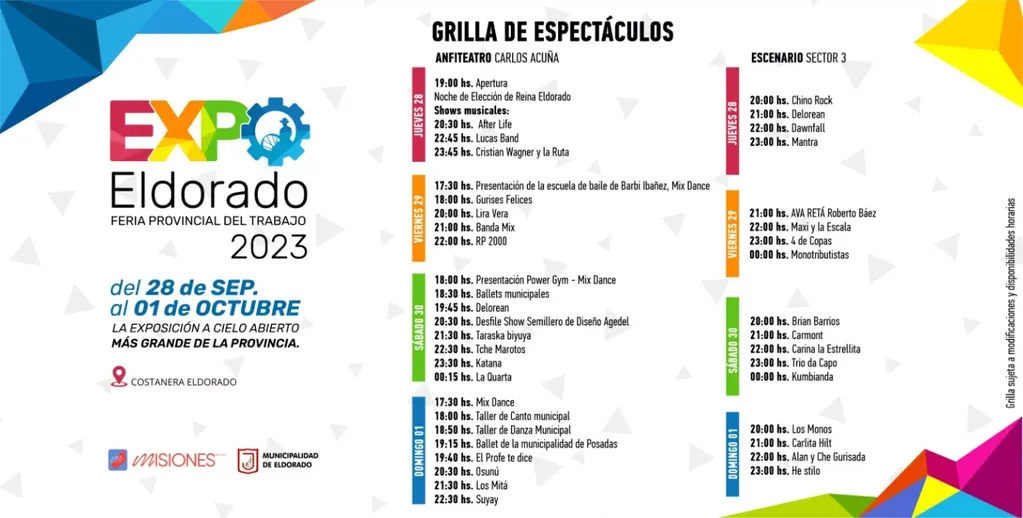 La Comisión Organizadora de la Expo Eldorado 2023 dio a conocer la grilla de espectáculos