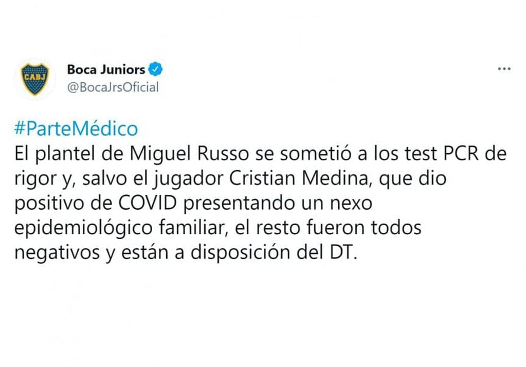 Boca confirmó el resultado positivo de Covid-19 de Cristian Medina.