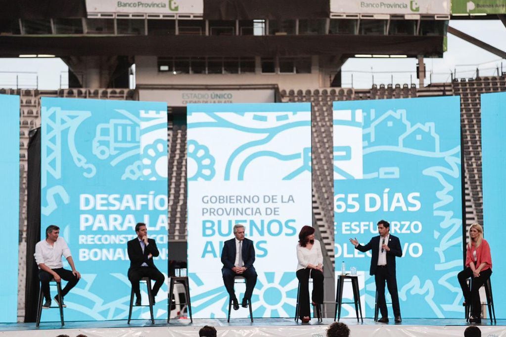 Un acto en La Plata fue la excusa para reunir a los principales cuadros del Frente de Todos. (Foto: Prensa CFK)