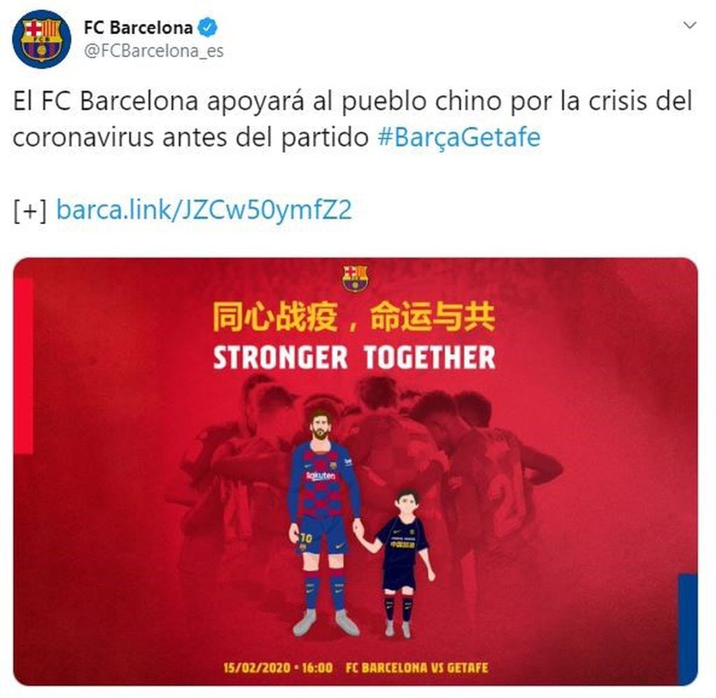El mensaje de Barcelona. (twitter: @FCBarcelona_es)