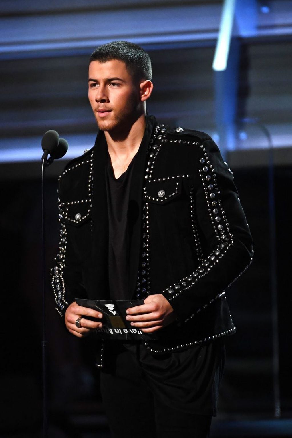 LOS ANGELES, CA - FEBRUARY 12: Recording artist Nick Jonas speaks onstage during The 59th GRAMMY Awards at STAPLES Center on February 12, 2017 in Los Angeles, California.   Kevork Djansezian/Getty Images/AFP
== FOR NEWSPAPERS, INTERNET, TELCOS & TELEVISIO