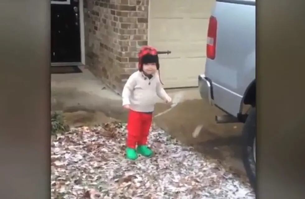 Así reaccionó este pequeño al ver los copos de nieve por primera vez. (Web)