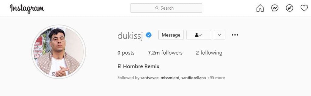 Duki pasó a seguir solo a Bizarrap y Justin Quiles en Instagram y archivó todas sus publicaciones.