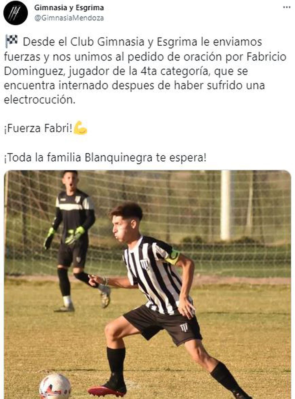Fabricio Domínguez, futbolista de Gimnasia y Esgrima. / Twitter