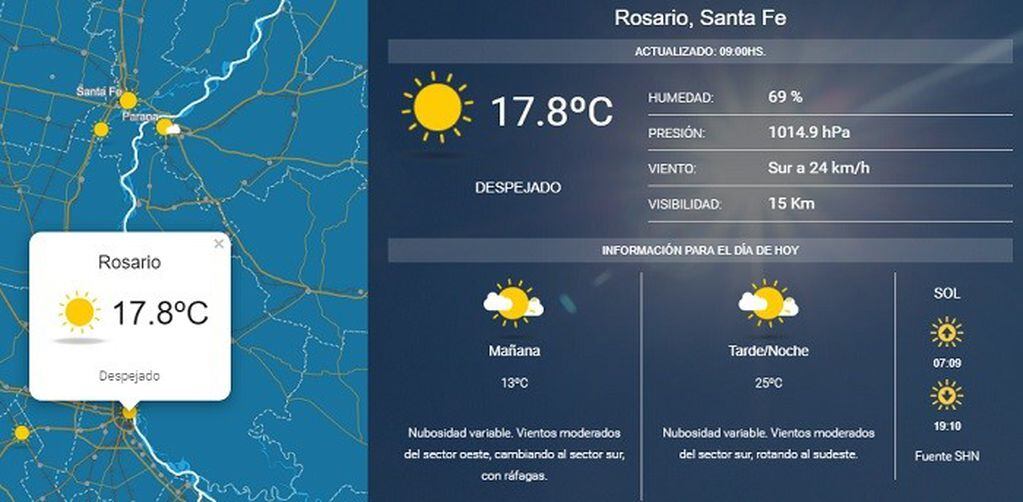 El clima para este domingo será muy ameno en Rosario. (SMN)