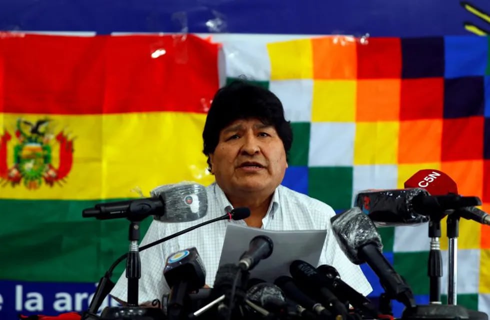 Former Bolivian President Evo Morales speaks during a news conference, as Bolivians vote in presidential election, in Buenos Aires, Argentina October 18, 2020. REUTERS/Agustin Marcarian