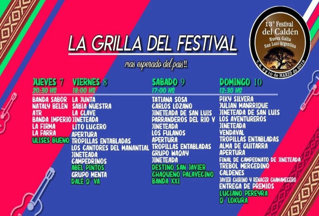 Cronograma del Festival en Nueva Galia.