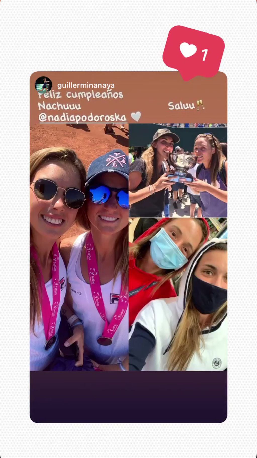 La tenista Guillermina Naya le mandó un saludo por Instagram a la rosarina. (@guillerminanaya)