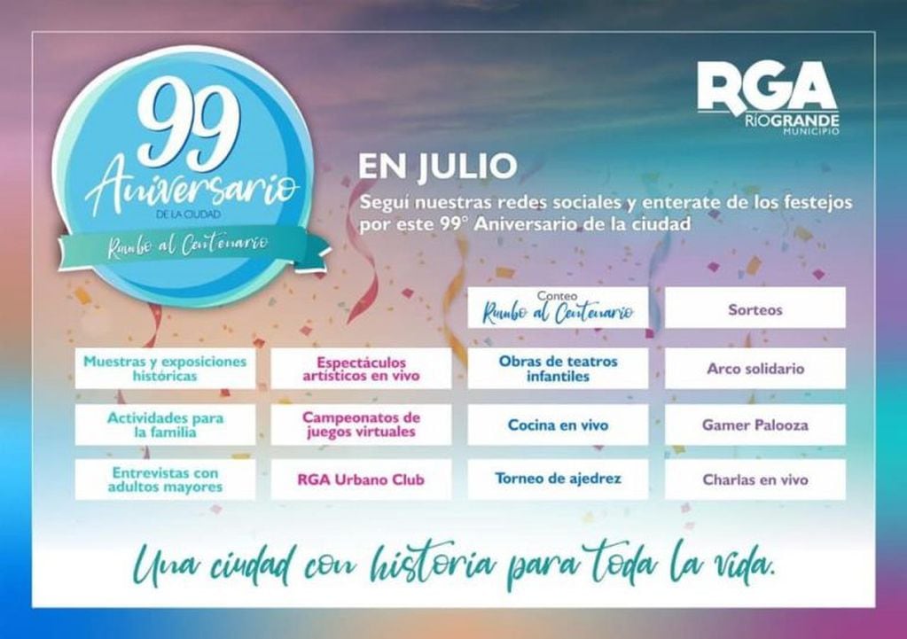 Cronograma festejos 99º Aniversario Río Grande TDF