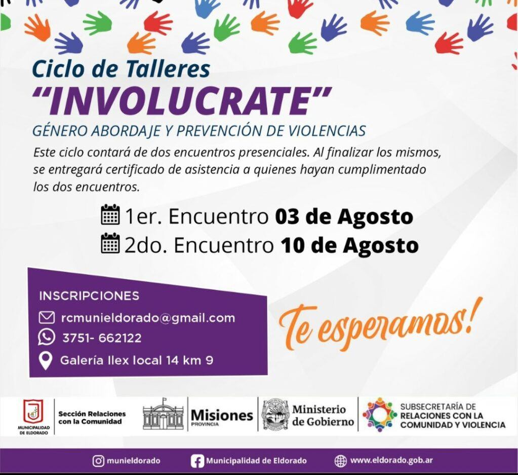 Comenzarán un ciclo de talleres contra la violencia de género en Eldorado.