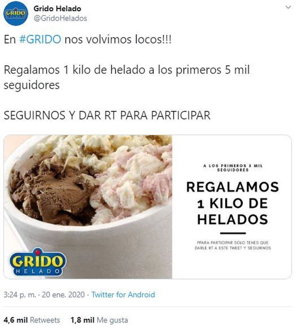 El engaño en Twitter de una falsa cuenta de Grido. (Twitter:GridoHeiados)