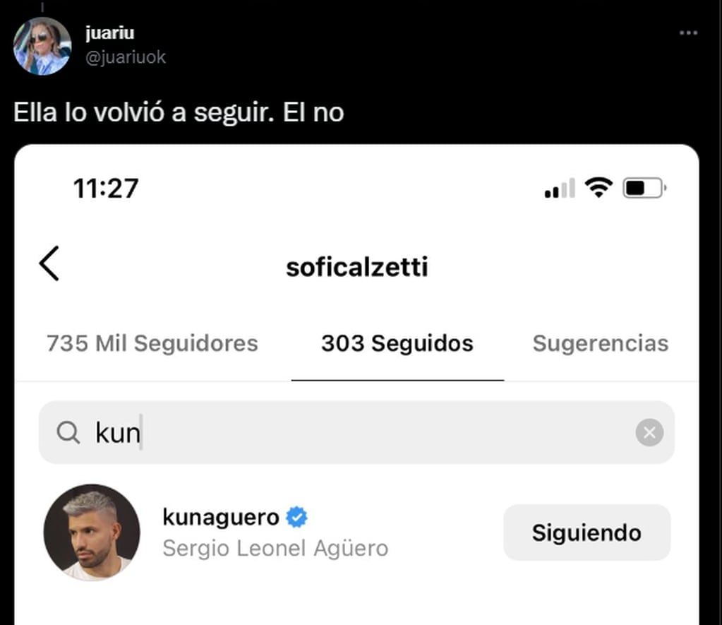 El Kun Agüero dejó de seguir a su novia, Sofía Calzetti, en Instagram.